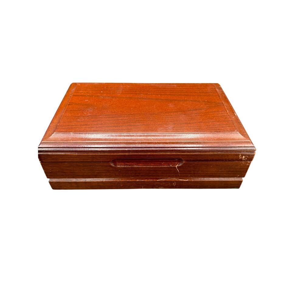 💍 Vintage Wooden Jewelry Box Tan Velvet Lined Necklace Ring Storage Organizer - Picture 6 of 7
